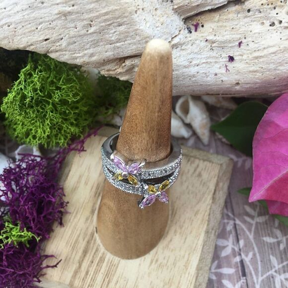 Solid Sterling Silver Cz Flower Ring Size 7 - Picture 3 of 7